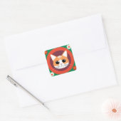 かわいい猫の顔の鮮やかなイラスト スクエアシール (封筒)