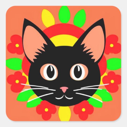 かわいい猫の顔の鮮やかなイラスト スクエアシール (正面)