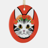 かわいい猫の顔の鮮やかなイラスト セラミックオーナメント (右)