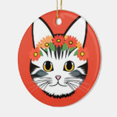 かわいい猫の顔の鮮やかなイラスト セラミックオーナメント (左)