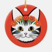 かわいい猫の顔の鮮やかなイラスト セラミックオーナメント (裏面)