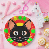 かわいい猫の顔の鮮やかなイラスト ペーパープレート (パーティー)