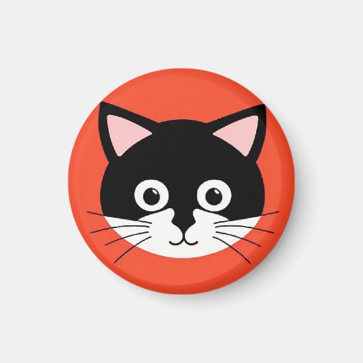 かわいい猫の顔の鮮やかなイラスト マグネット (正面)