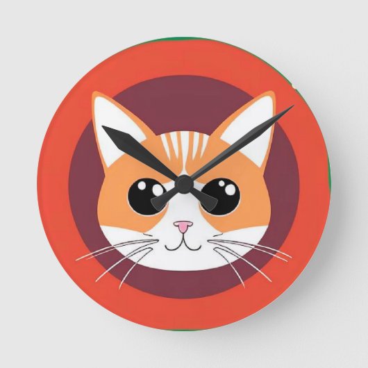 かわいい猫の顔の鮮やかなイラスト ラウンド壁時計 (正面)