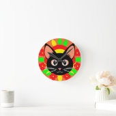 かわいい猫の顔の鮮やかなイラスト ラウンド壁時計 (ホーム)