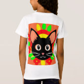 かわいい猫の顔の鮮やかなイラスト Tシャツ (裏面)