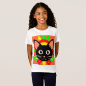かわいい猫の顔の鮮やかなイラスト Tシャツ (正面フル)