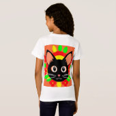 かわいい猫の顔の鮮やかなイラスト Tシャツ (裏面フル)