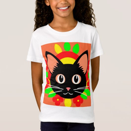 かわいい猫の顔の鮮やかなイラスト Tシャツ (正面)