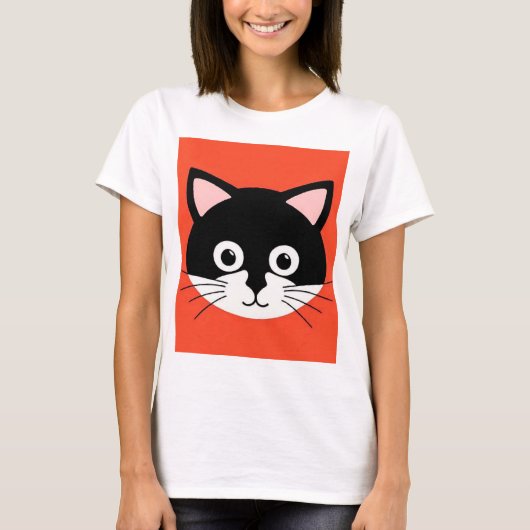 かわいい猫の顔の鮮やかなイラスト Tシャツ (正面)