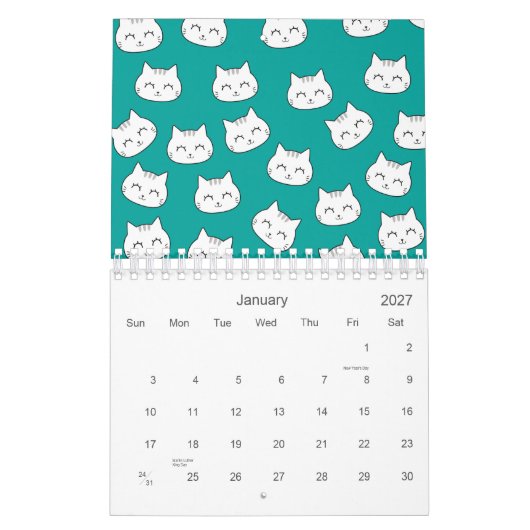 かわいい猫の顔パターン 2026 カレンダー (1月 2027)