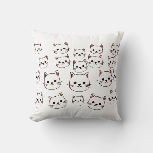 かわいい猫の顔 - シンプルなカートゥーン柄 クッション (正面)