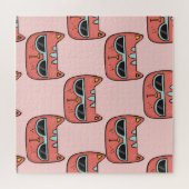 かわいい猫の顔、シームレスなパターン。 ジグソーパズル (横)