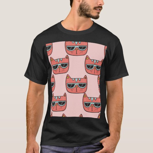 かわいい猫の顔、シームレスなパターン。 Tシャツ (正面)