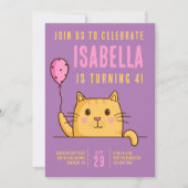 かわいい猫の風船の誕生日パーティー 招待状 (正面)