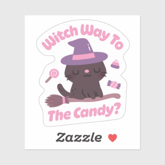 かわいい猫の魔女のキャンディへの道 面白い シール (シート)