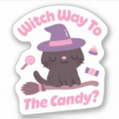 かわいい猫の魔女のキャンディへの道 面白い シール (正面)