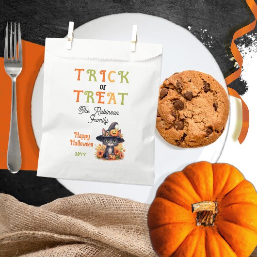 かわいい猫の魔女ハットフォトトリックまたはトリートハロウィーン フェイバーバッグ