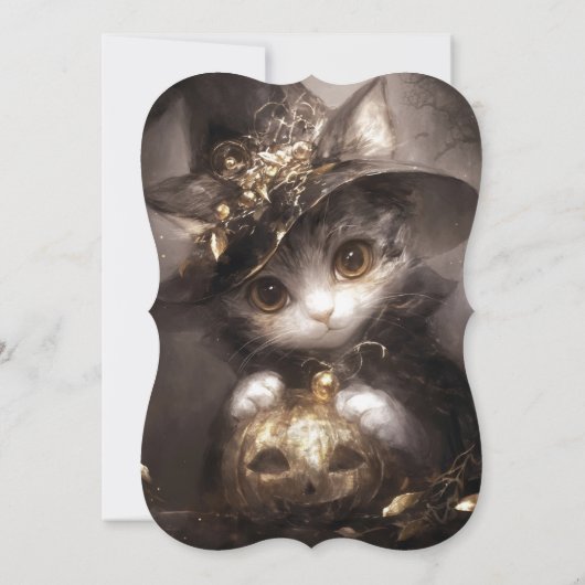 かわいい猫の魔女ハロウィーン赤ちゃんシャワー 招待状 (裏面)