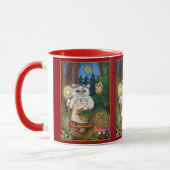 かわいい猫の魔法使い、フクロウ、おとぎ話の自然 マグカップ (左)