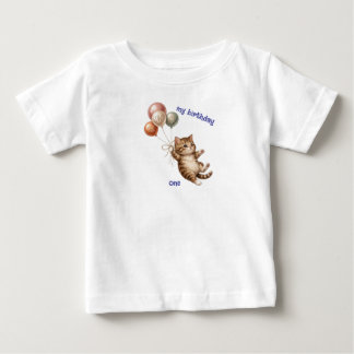 かわいい猫の1歳誕生日Tシャツ ベビーTシャツ