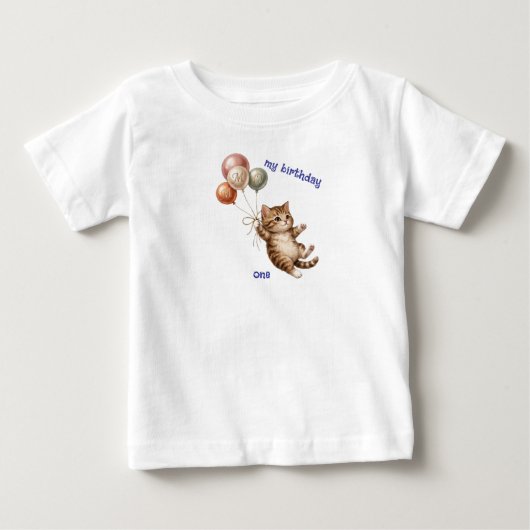 かわいい猫の1歳誕生日Tシャツ ベビーTシャツ (正面)