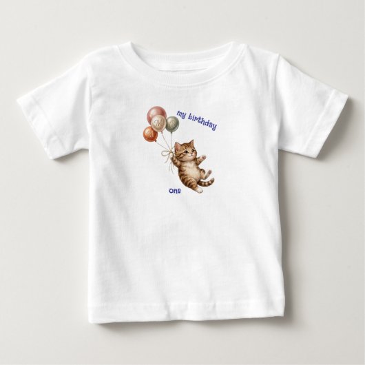 かわいい猫の1歳誕生日Tシャツ ベビーTシャツ (正面)