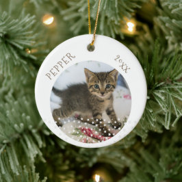 かわいい猫の2枚の写真入り星柄クリスマス セラミックオーナメント