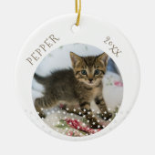 かわいい猫の2枚の写真入り星柄クリスマス セラミックオーナメント (正面)
