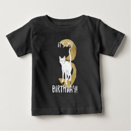 かわいい猫の3歳の誕生日と金ゴールドタイポグラフィ子 ベビーTシャツ