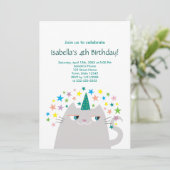 かわいい猫の4歳の誕生日招待状 女の子のパーティー 招待状 (スタンド正面)