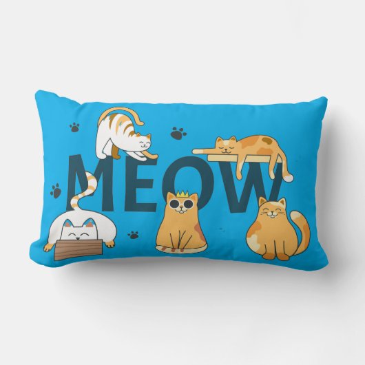 かわいい猫の「MEOW」デコレーション ランバークッション (正面)