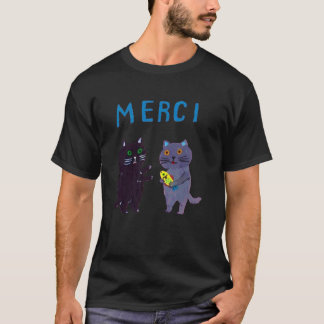 かわいい猫のMerci Tシャツ