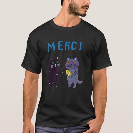 かわいい猫のMerci Tシャツ (正面)
