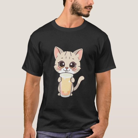 かわいい猫はタピオカティーが好き Tシャツ (正面)