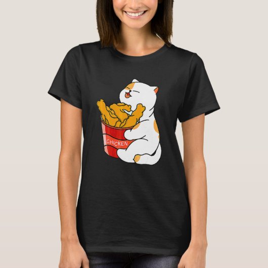 かわいい猫はフライドチキンが大好き猫フライドチキン Tシャツ (正面)