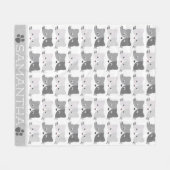 かわいい猫は灰色のパーソナライズな猫好きに直面します フリースブランケット (正面(横))