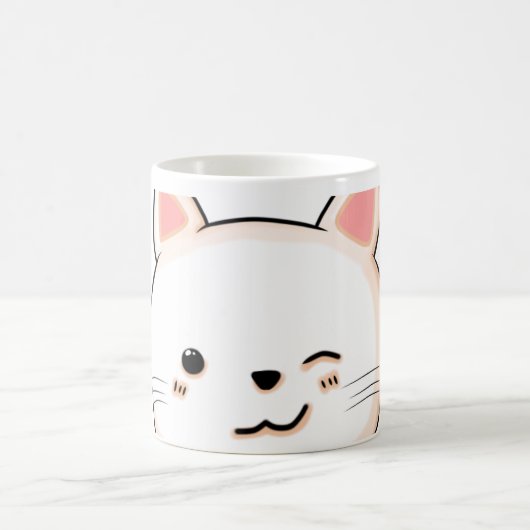 かわいい猫ひげウインク白猫ペットオーナー コーヒーマグカップ (中央)