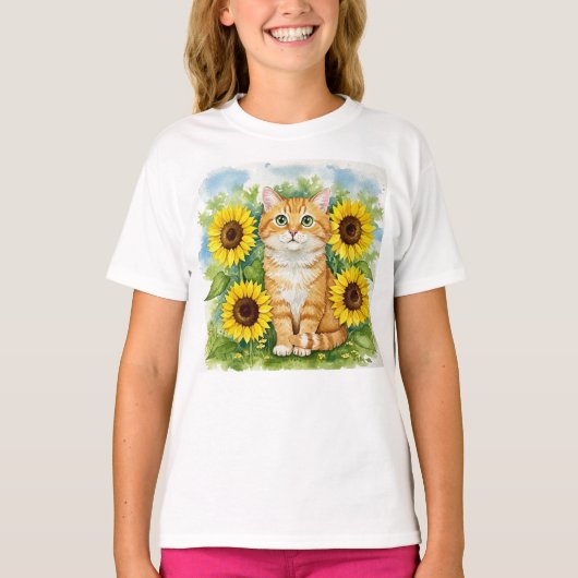 かわいい猫ひまわり子Tシャツ Tシャツ (正面)
