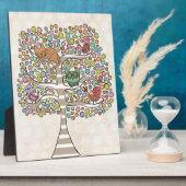 かわいい猫ふくろう&鳥が木のイラストレーションに フォトプラーク (側面)