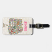 かわいい猫ふくろう&鳥が木のイラストレーションに ラゲッジタグ (正面横)