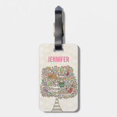 かわいい猫ふくろう&鳥が木のイラストレーションに ラゲッジタグ (裏面縦)