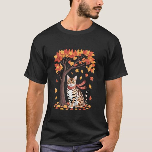 かわいい猫もみじ秋の紅葉感謝祭 Tシャツ (正面)