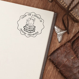 かわいい猫や本、図書館から。 ラバースタンプ