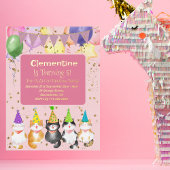 かわいい猫をテーマにしたキッズピンクの誕生日パーティーホイルインヴィ 箔招待状ポストカード