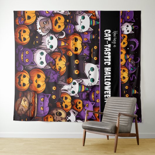 かわいい猫をテーマにしたハローウィンパーティ写真の背景 タペストリー (インサイチュ(横))
