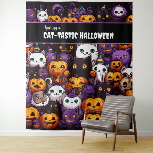 かわいい猫をテーマにしたハローウィンパーティ写真の背景 タペストリー (インサイチュ)