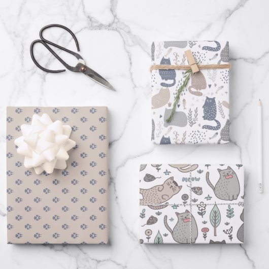 かわいい猫をテーマにしたパーティー紙 ラッピングペーパーシート (正面)