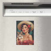 かわいい猫を抱えるメキシコのピンアップ マグネット (インサイチュ (食洗機))