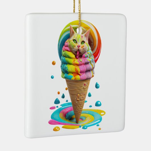 かわいい猫アイスクリームコーンカラフル セラミックオーナメント (右)